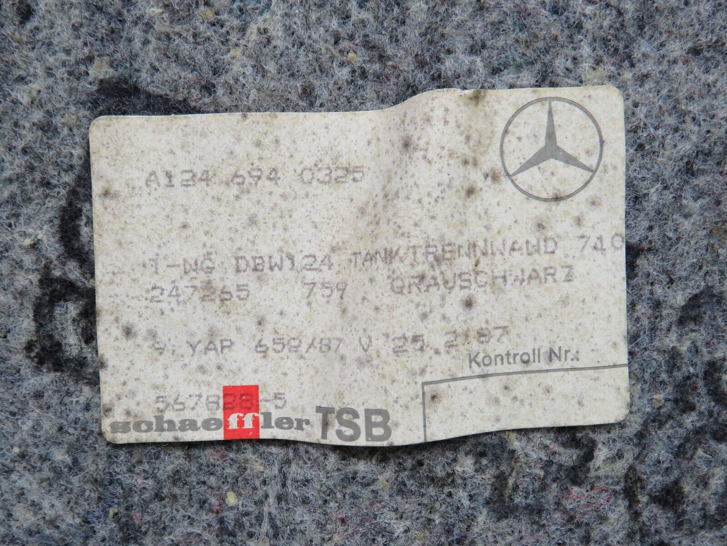 29224 Mercedes-Benz W124 230E Fuel Tank Cover Plate Carpet 1246940325