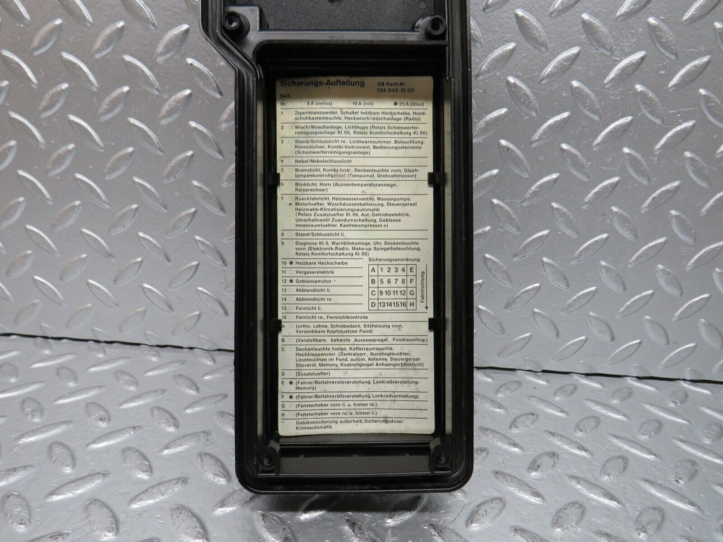 32363 Mercedes-Benz S124 300TE Wagon Fuse Box Lid Cover 1245400282 1245400182