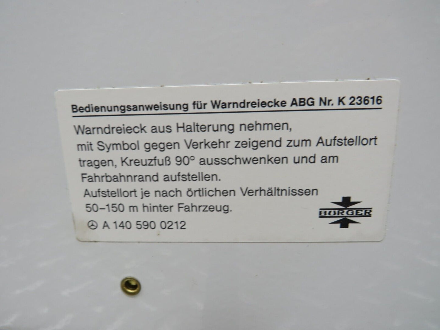 24726 Mercedes-Benz W140 S320 Warning Triangle 1405900212