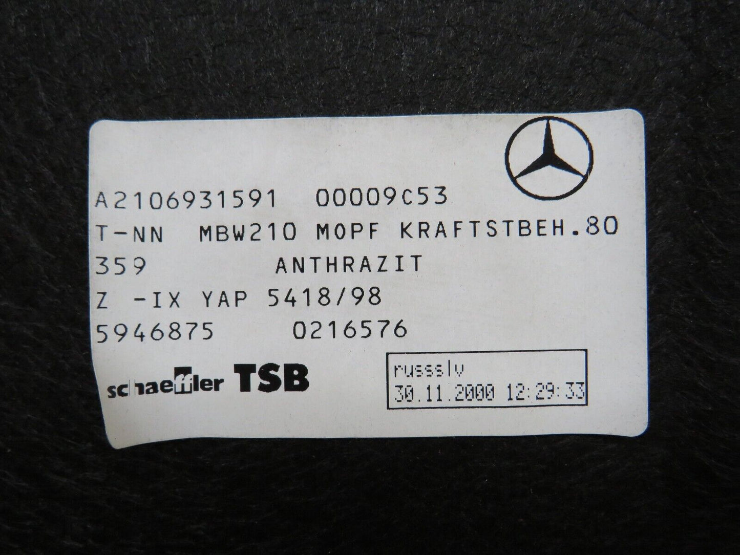 34814 Mercedes-Benz W210 320E Boot Trunk Carpet Panel 2106931591