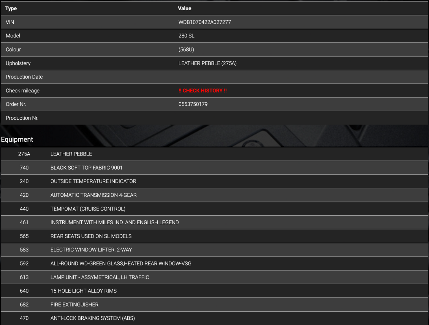 35497 Mercedes-Benz R107 280SL Brake Pedal With Rubber 1232910082