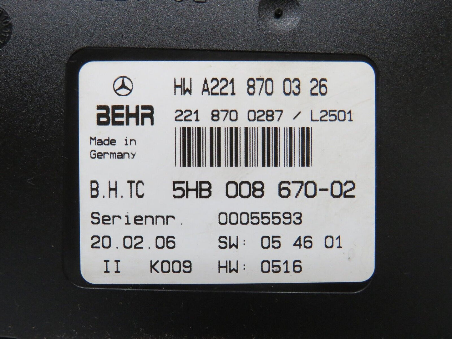 35153 Mercedes-Benz W221 Climate Control Unit 2218700326 2218700287