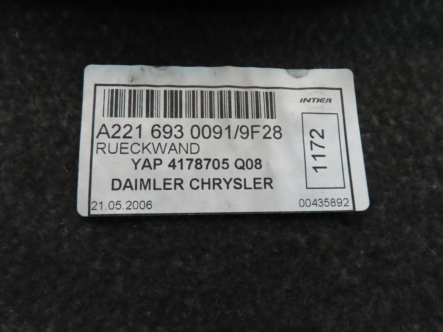 11329 Mercedes-Benz W221 S320 Boot Upper Carpet Panel 2216930091