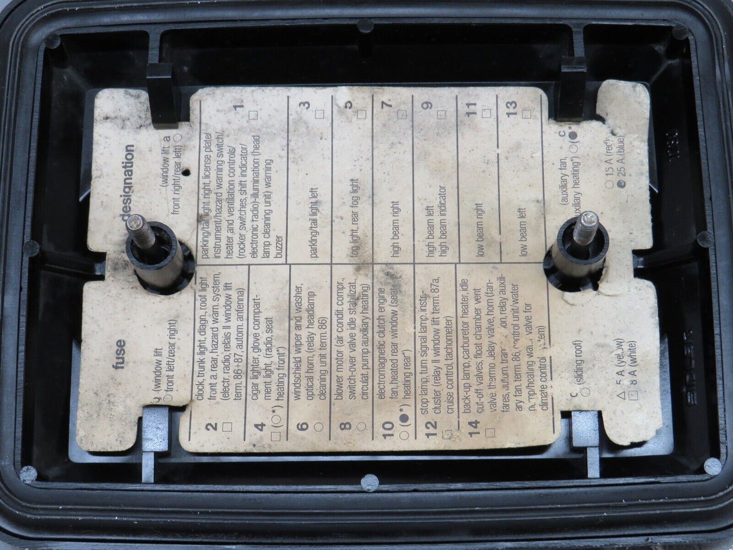 40572 Mercedes-Benz W123 300D Fuse Box Cover Lid 1235400082
