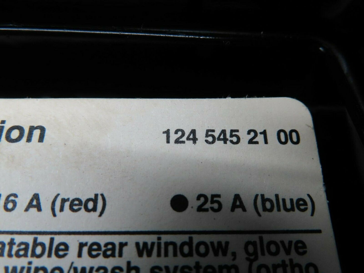 16286 Mercedes-Benz W124 260E Fuse Box Cover Lid 1245400182