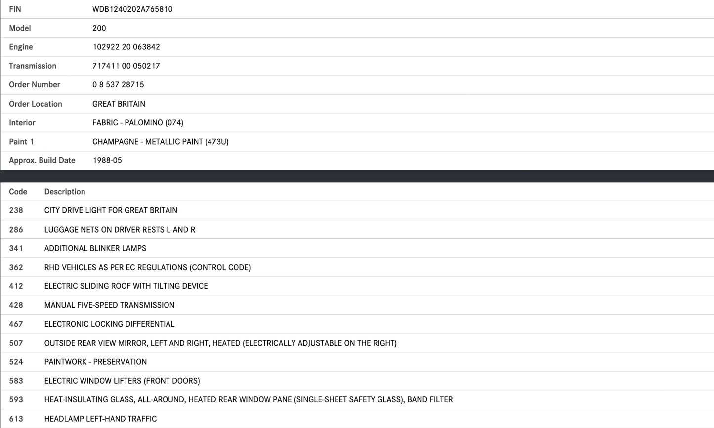 41724 Mercedes-Benz W124 200E Front Right Seat Headrest
