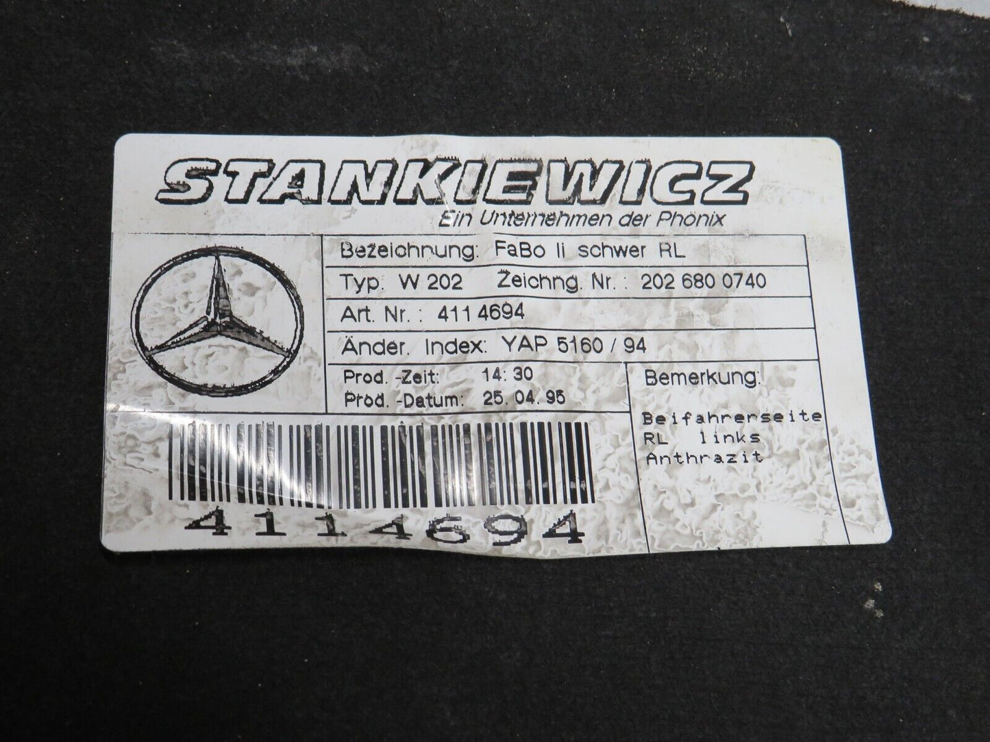 33299 Mercedes-Benz W202 C180 Front Left Floor Carpet 2026800740