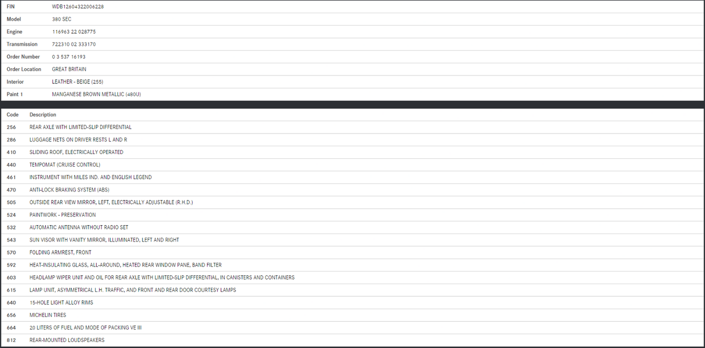 34373 Mercedes-Benz C126 380SEC Front Left Fender Wing Lower Moulding 1266900140