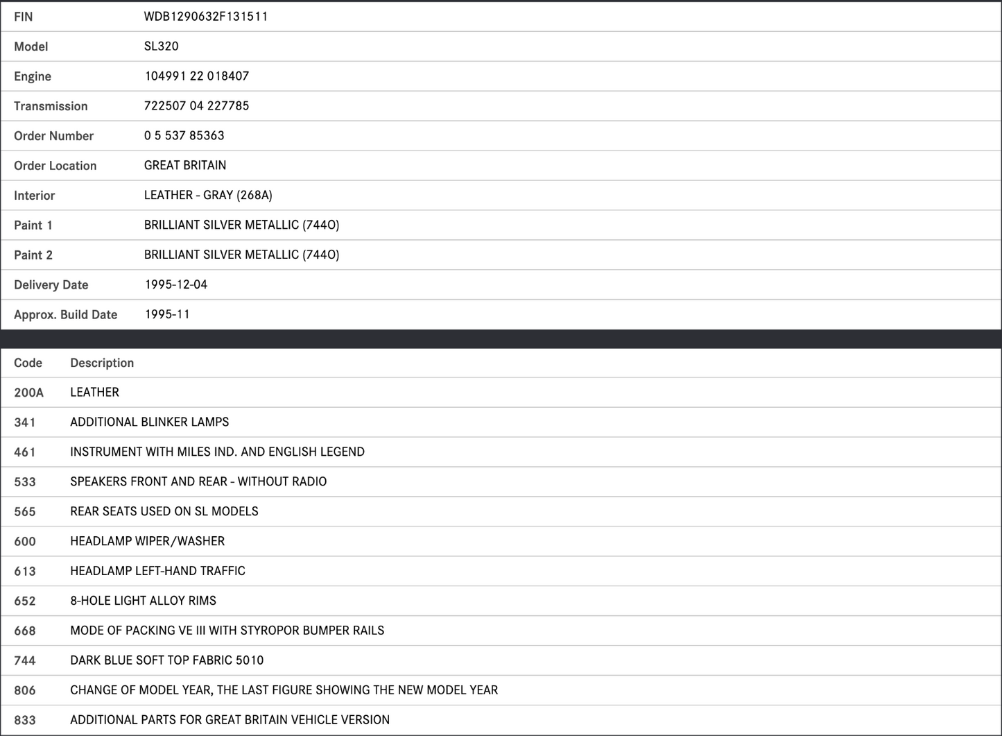 39616 Mercedes-Benz R129 320SL Coupe Roof Lock Right Side 1298001674